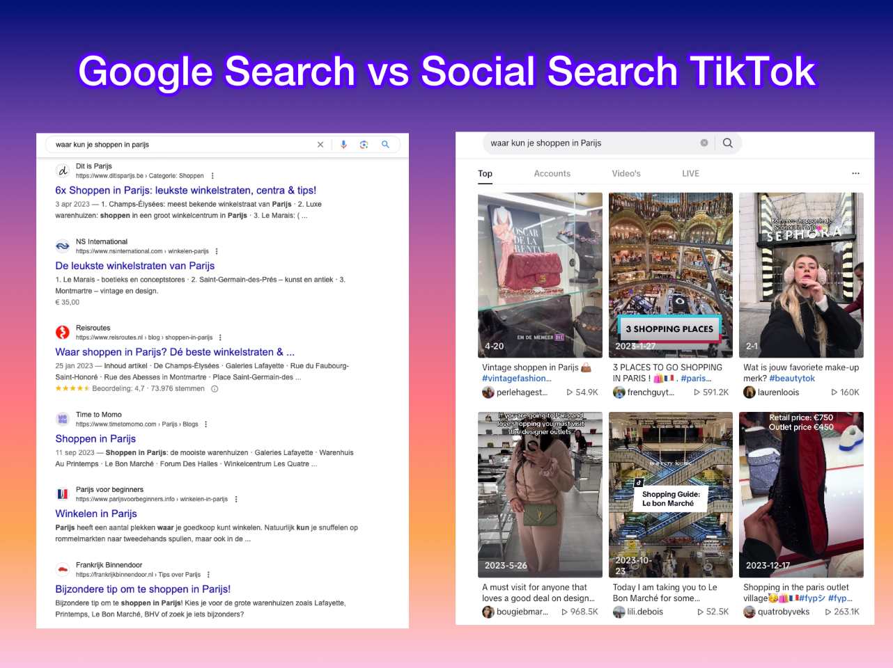 google search SEO vergeleken met social search op tiktok, wat zijn de verschillen